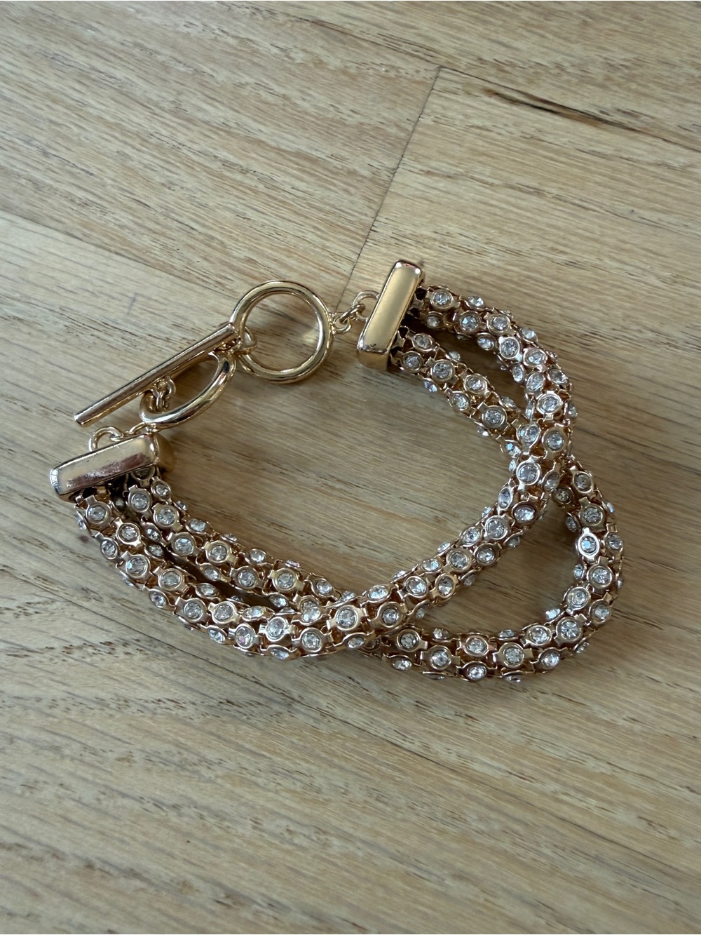 Gold-Tone Crystal Multi-Strand Toggle Bracelet